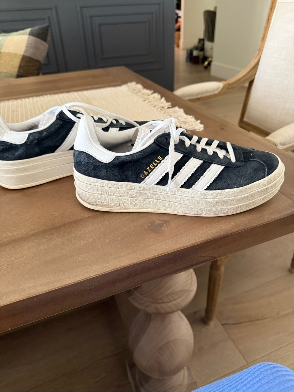 adidas Gazelle Suede Platform Sneakers - Black & White - Picture 2 of 2